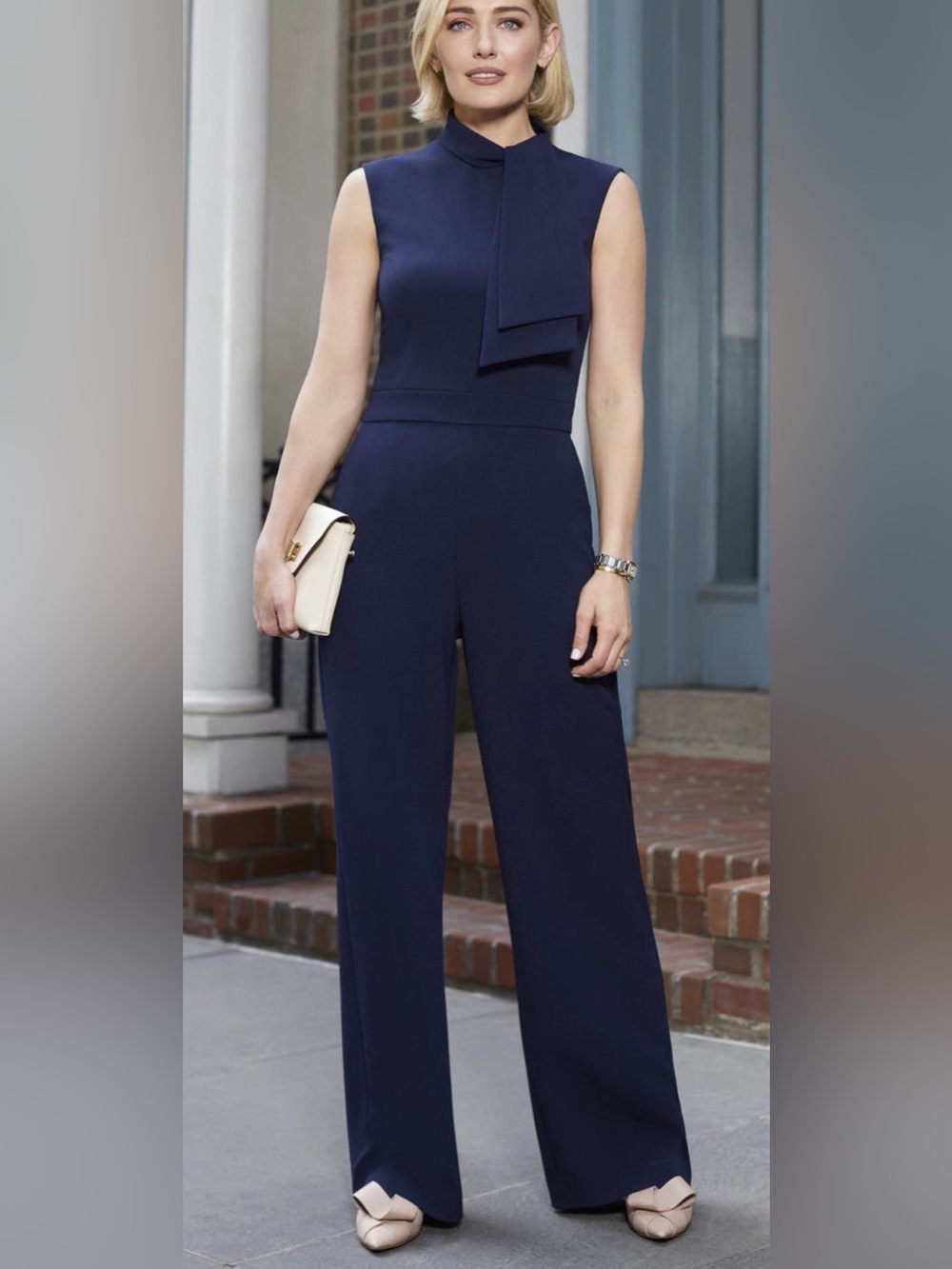 Harper rose Sleeveless Navy Wide-Leg Jumpsuit with Neck Tie
